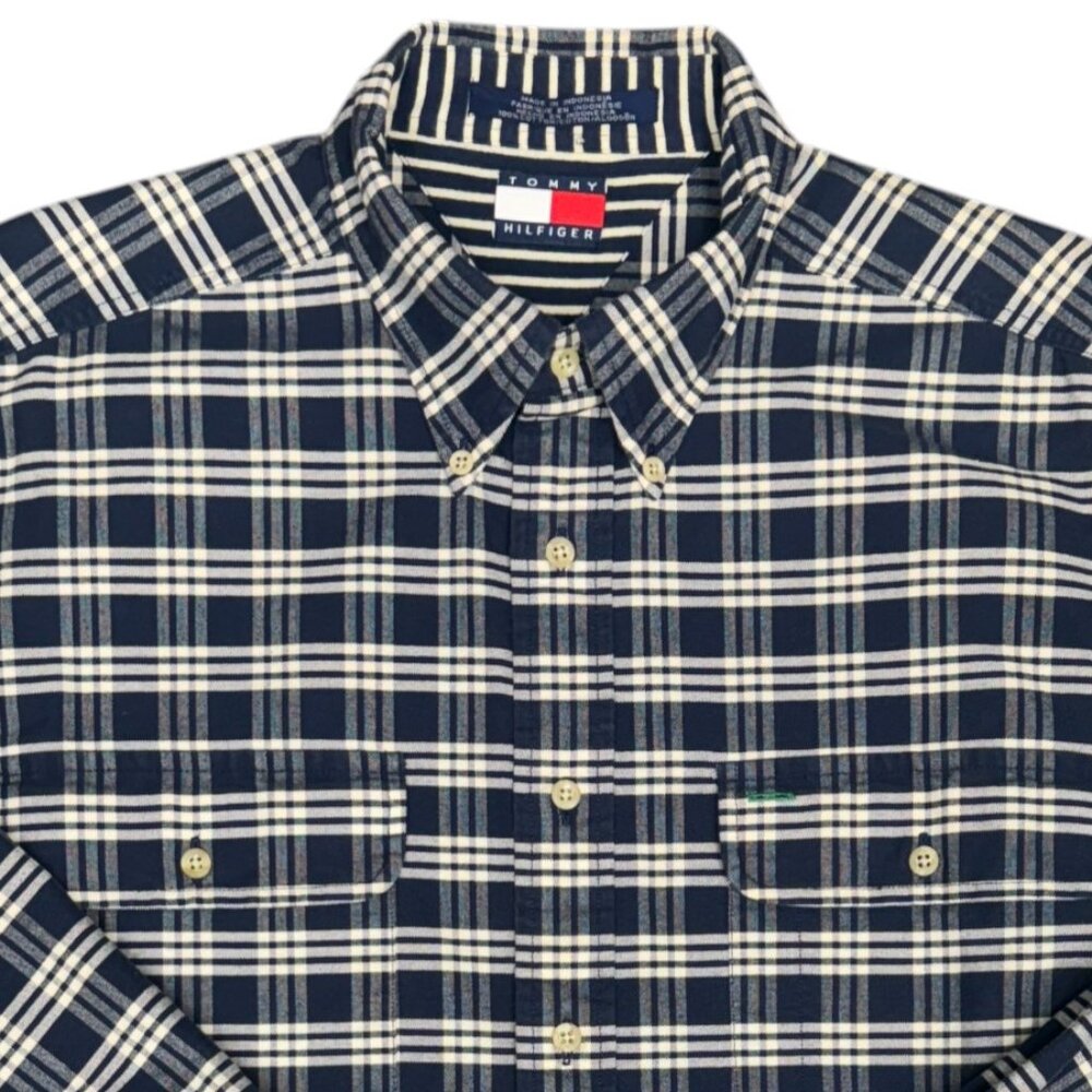 VTG Men's TOMMY HILFIGER Oversized Plaid Oxford Long Sleeve Shirt | Size M - Picture 2 of 11